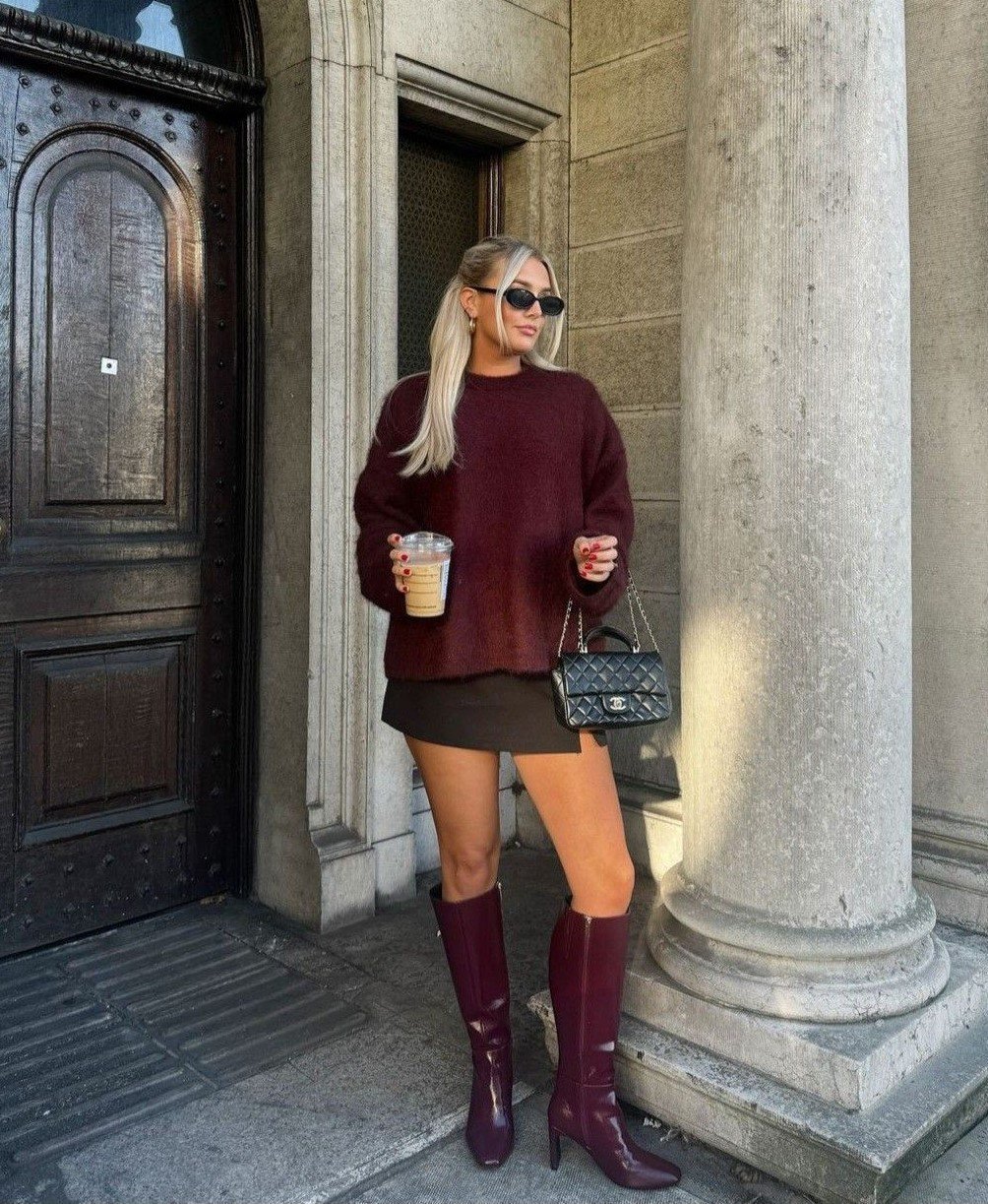 burgundy fall outfit ideas 4